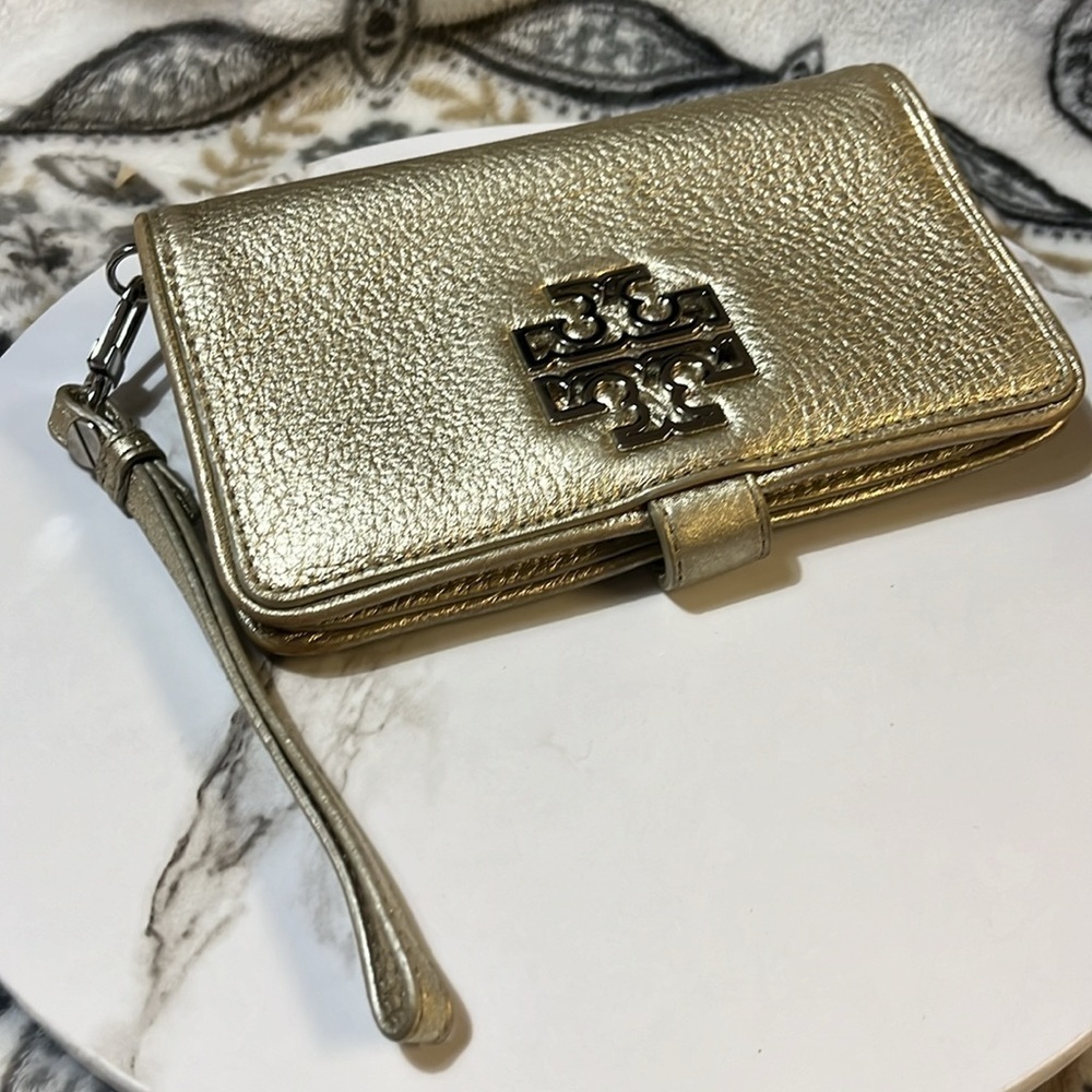 Tory Burch Metallic Gold Leather Britten Wallet